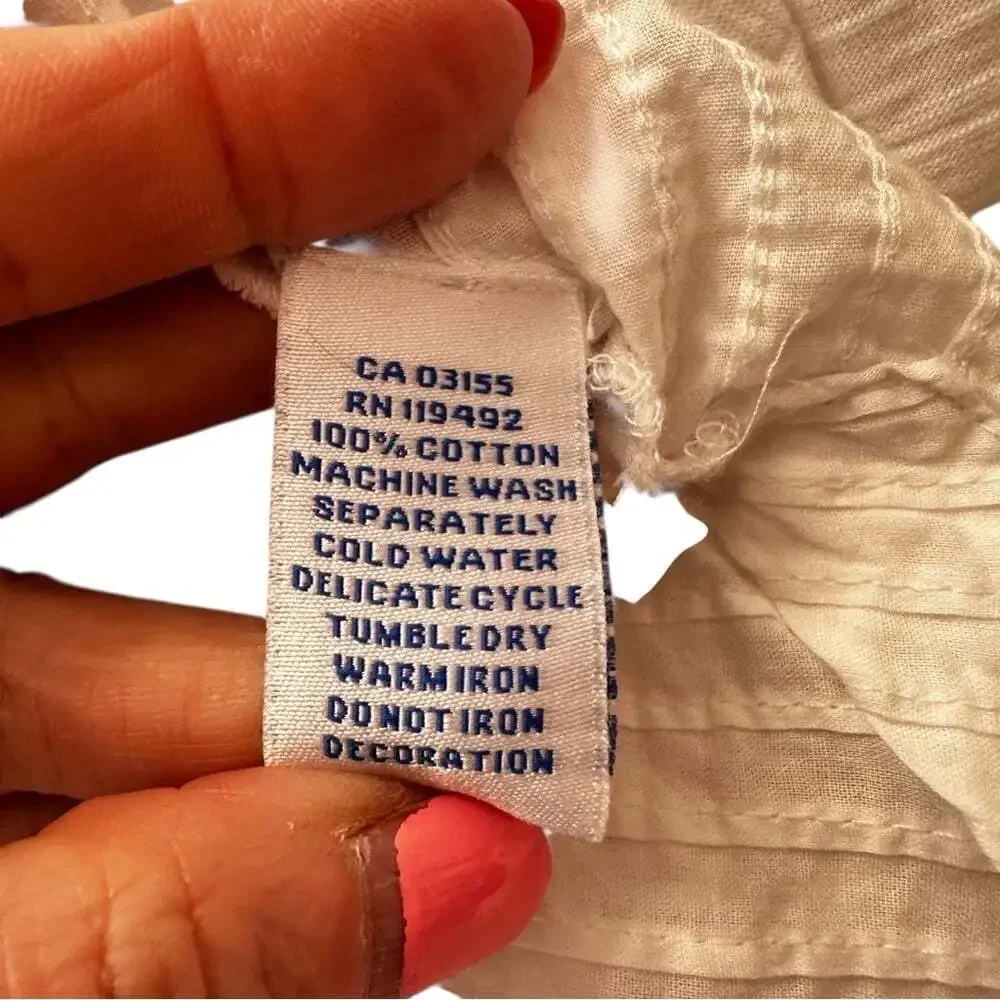 April Cornell White 100% Cotton Dress Size M Sleeveless Mandarin Collar Summer